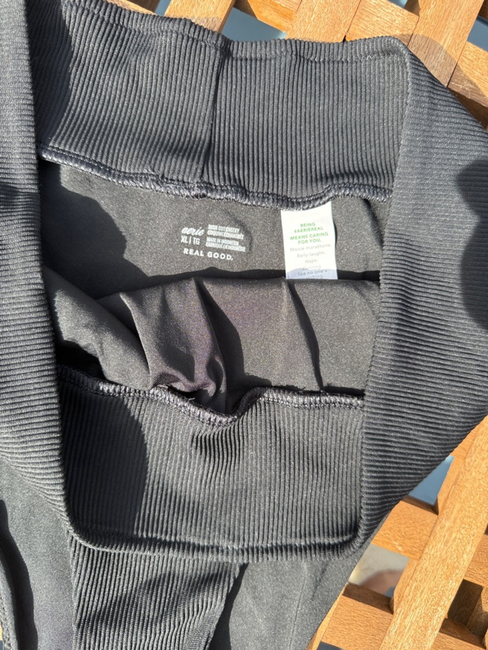 Aerie Black Textured High‑Cut Cheeky Swim Bottoms – Size XL - Picture 2 of 3